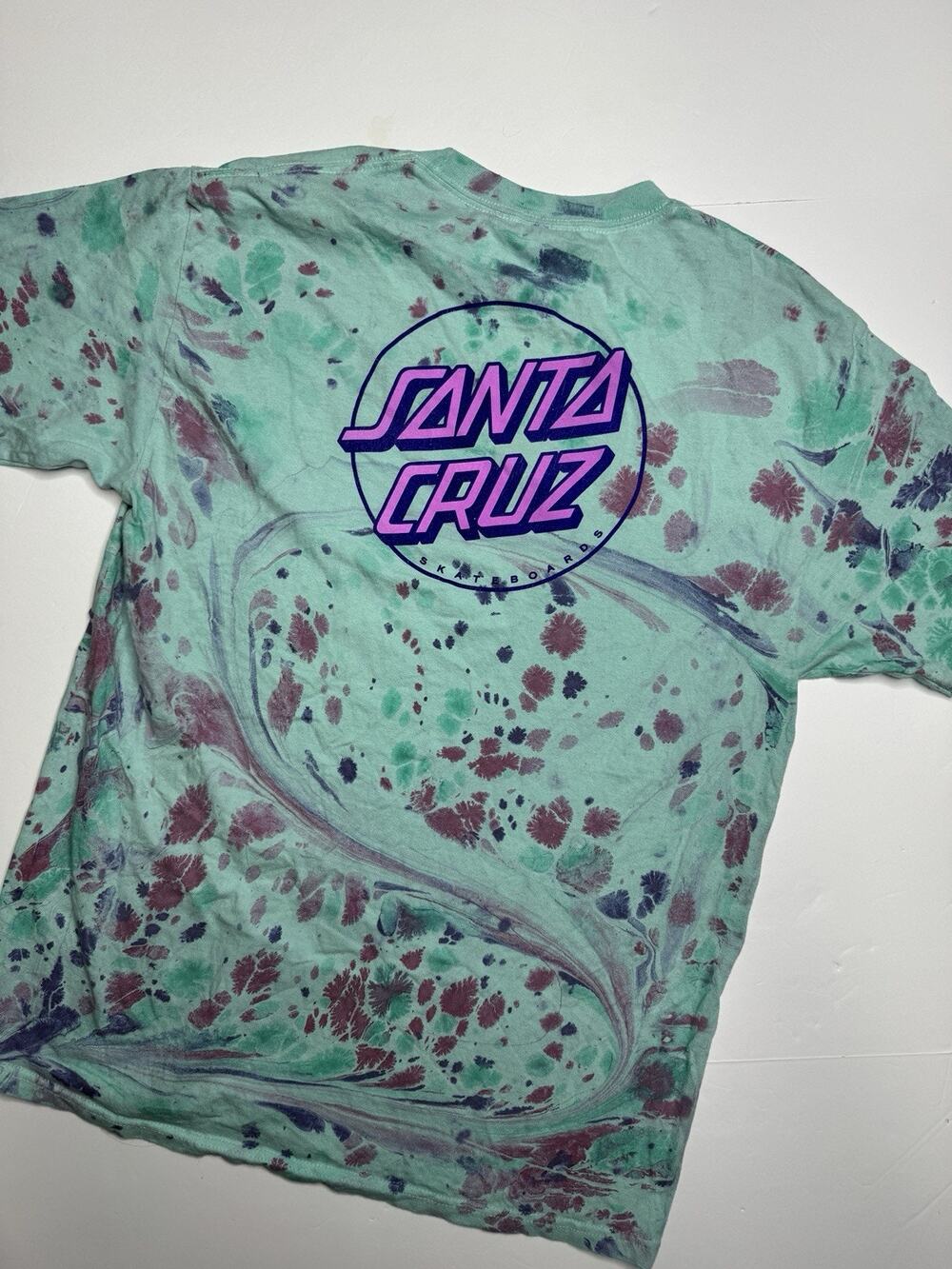 Santa Cruz Skateboards T Shirt Mens Large Tie Dye Aqua Purple Logo Skate Tee Y2K